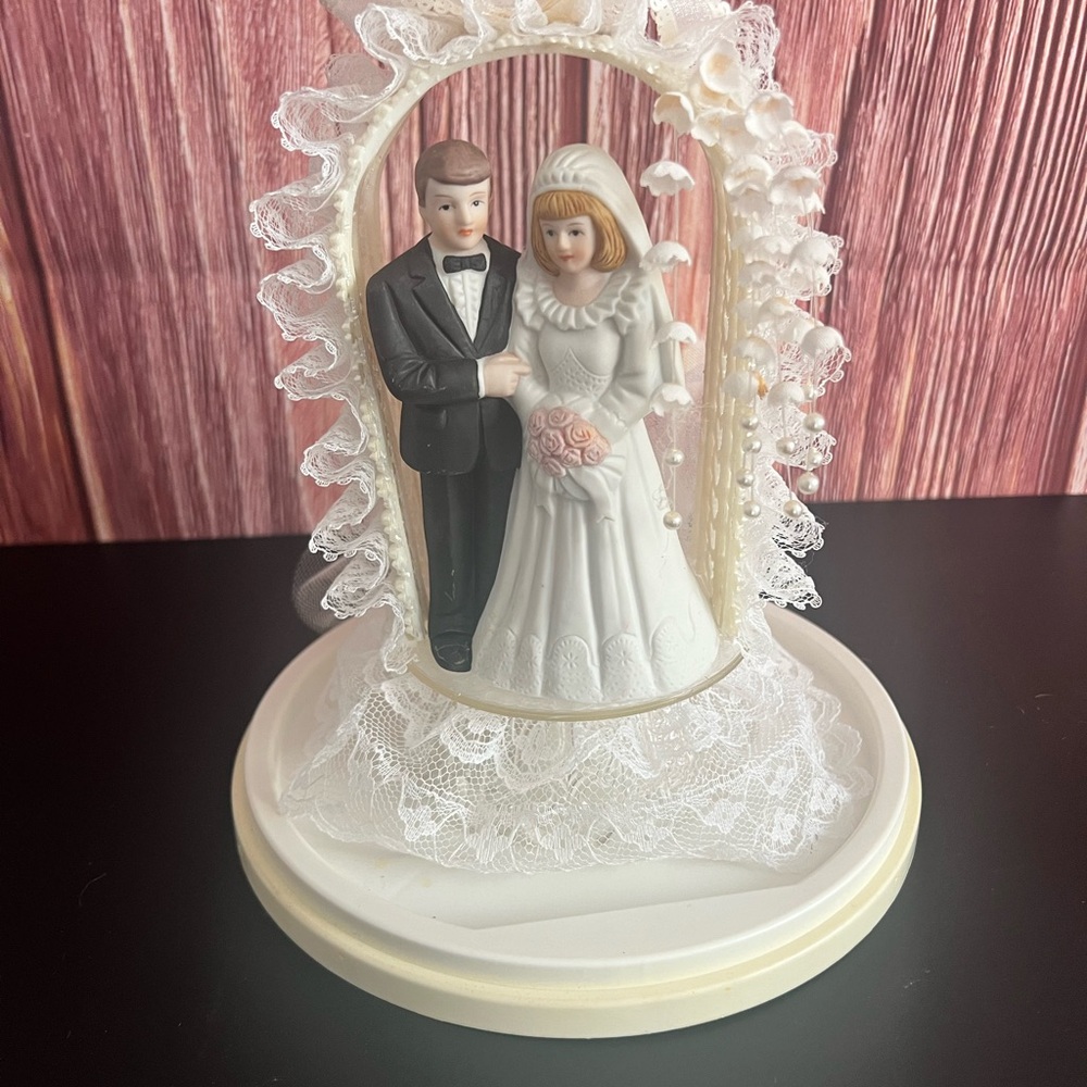 Vintage 1990’s Wedding Cake Topper with Bride and Groom Figurine